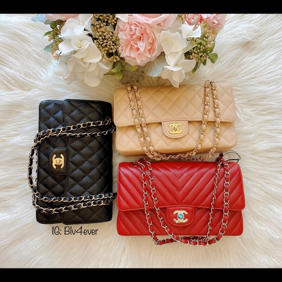 Chanel 20B Red Chevron Classic M/L LGHW - Picture 5 of 7